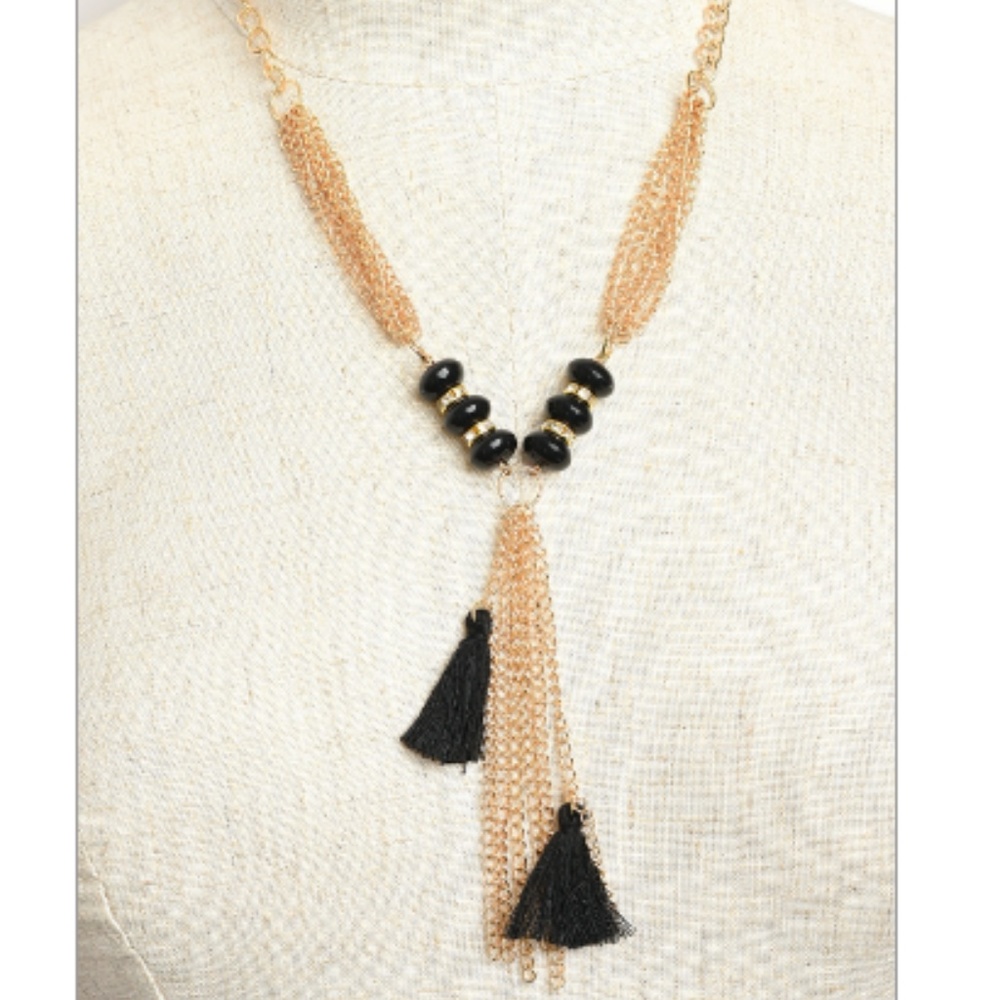 NWT Chain Tassle Bead Drop Necklace - Picture 4 of 6